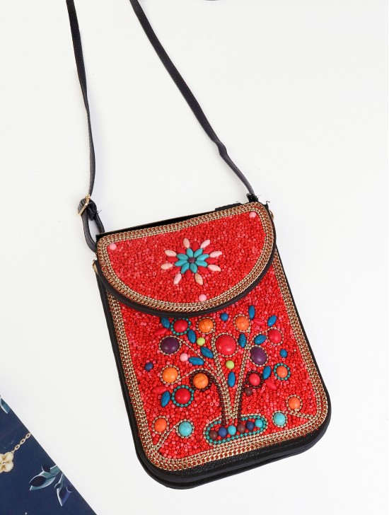 Hand-made Beaded Faux Leather Mini Purse Hand-made Beaded Faux Leather Mini Purse